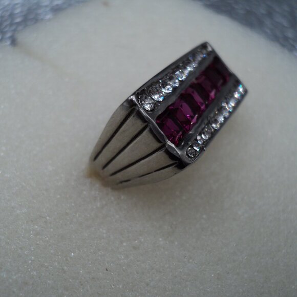 Red and white crystal stainless steel ring size 8 POS181 - Picture 3 of 4